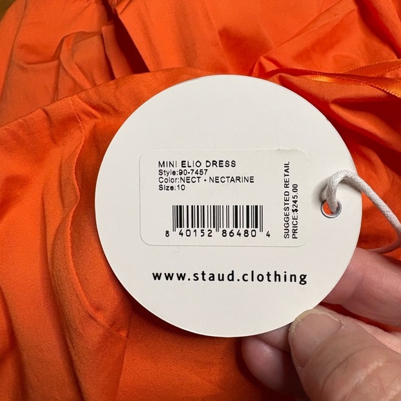 NWT Staud- Elio Off-Shoulder Mini Dress in Color Nectarine. Size 10. - Picture 6 of 11